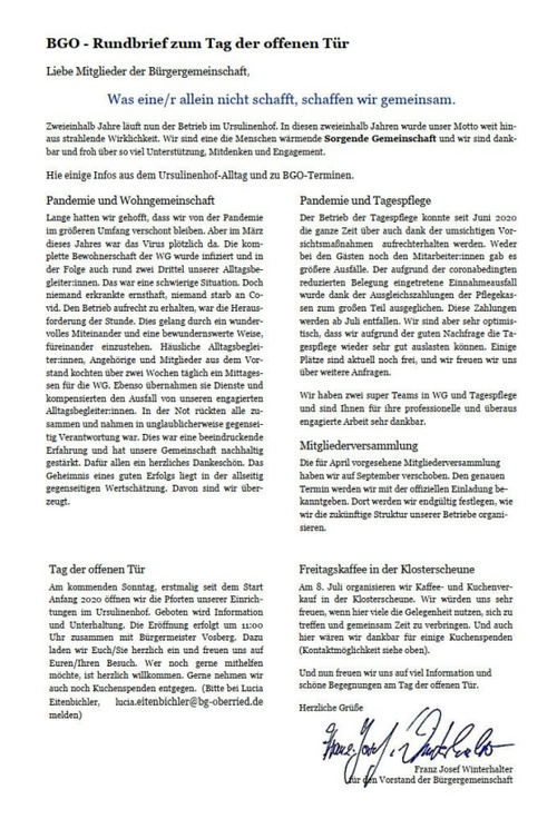 BGO Rundbrief zum Tag der offenen Tür BGO Rundbrief zum Tag der offenen Tür